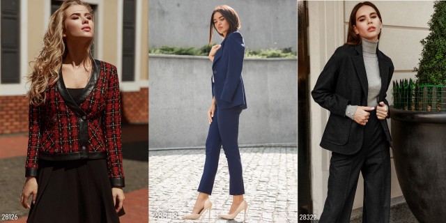 декілька фасонів жіноих піджаків на моделях